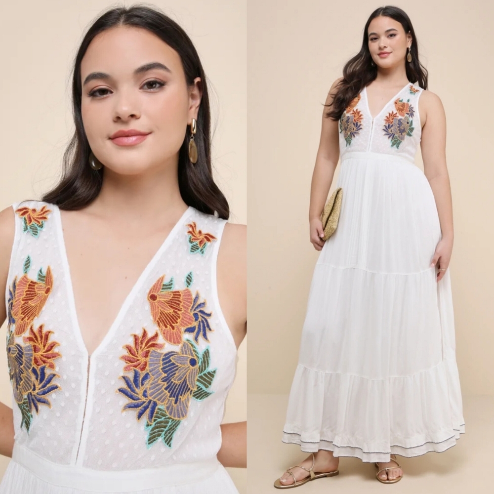 NWT Lulus White Embroidered Maxi Dress